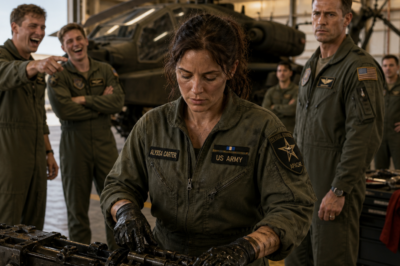 They Laughed At The ‘Apache Gu-n Cleaner’ — Until The Lead Pilot Saw Her Patch And Snapped A Salute That Silenced The Entire Hangar
